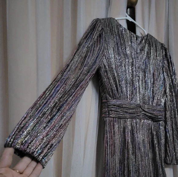 Julia Jordan V-Neck Metallic Stripe Mini Dress, Long Sleeve, Lined, size 4, EUC! - Picture 5 of 13